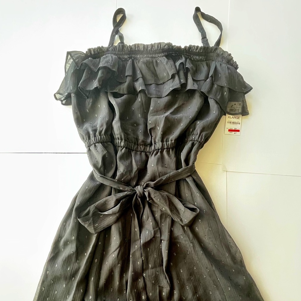 INC International Concepts Clip Dot Ruffled Dress, Size XL, Color Black NWT